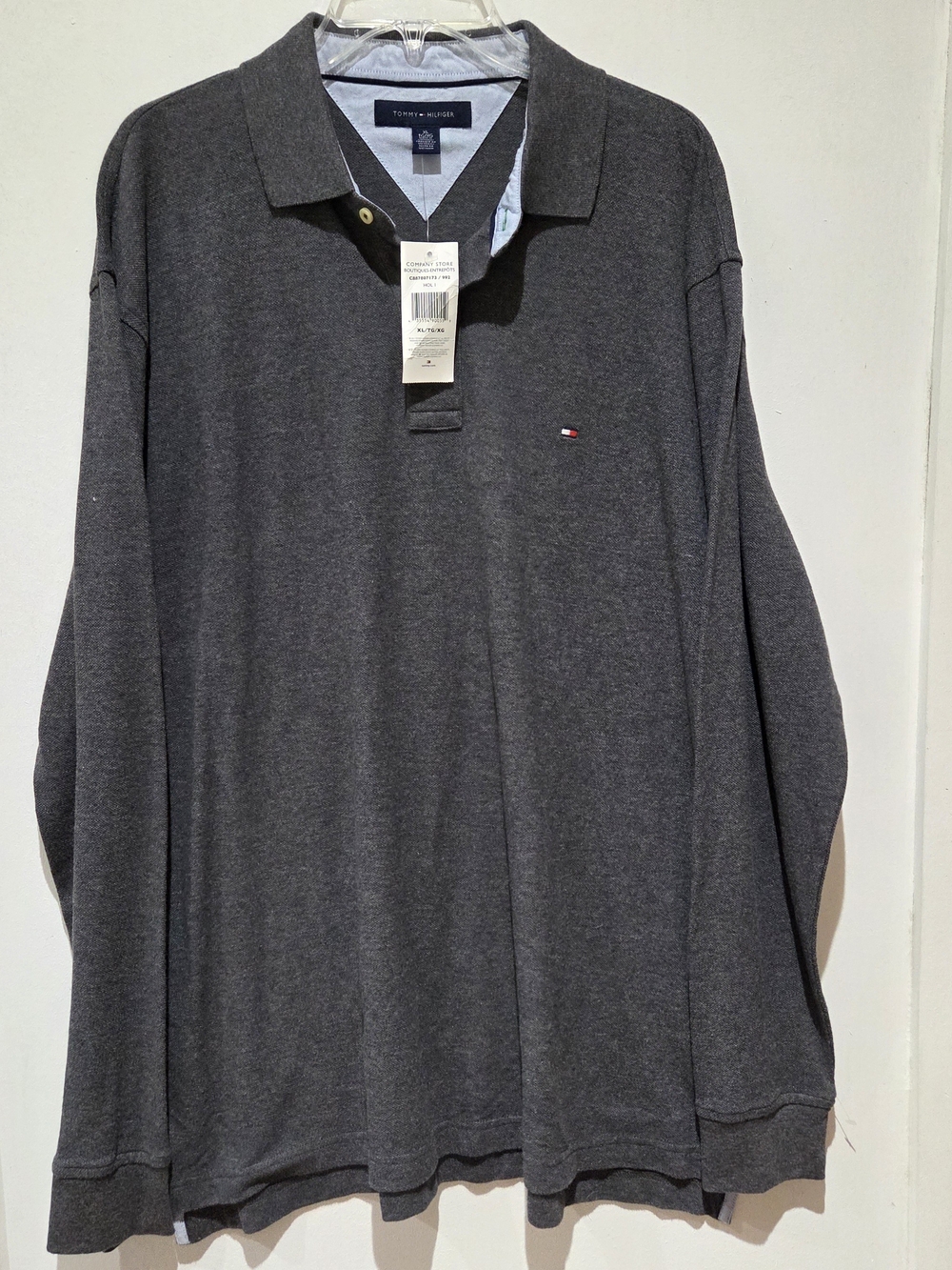 Tommy Hilfiger Men's Long-Sleeve Polo Shirt Charcoal Gray